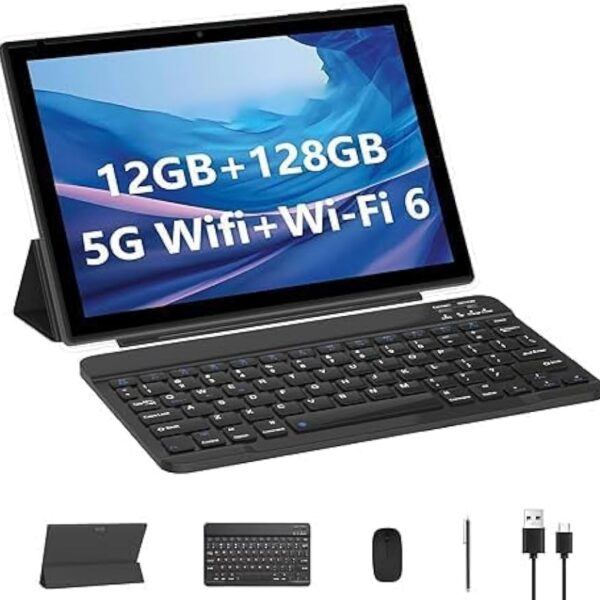 HOTTABLET 2024 10 inch Android 13 Tablet with Keyboard, 12GB RAM, 128GB ROM, IPS Screen, WiFi 6, Bluetooth 5.0, Expandable Storage, Stylus - Black