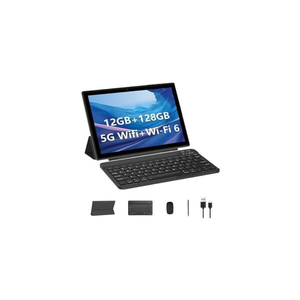 HOTTABLET 2024 10 inch Android 13 Tablet with Keyboard, 12GB RAM, 128GB ROM, IPS Screen, WiFi 6, Bluetooth 5.0, Expandable Storage, Stylus - Black