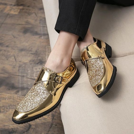 Pointed hairdresser casual riveting gold men's shoes trend leather shoes