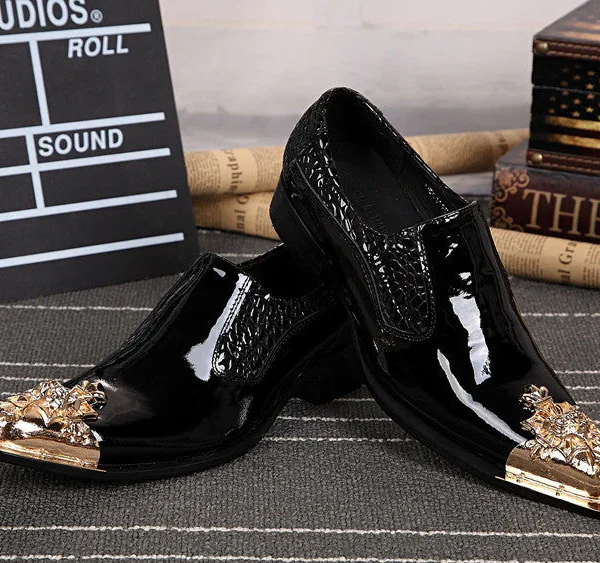 Pointed hairdresser casual riveting gold men's shoes trend leather shoes