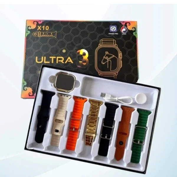 Ultra 3 Smart Watch With 7 In 1 Straps 2.01 Infinite Display BT Calling Sports Mode Fitness 7 Belt For Men & Women Smartwatch (7 Multicolor Strap, Free Size)