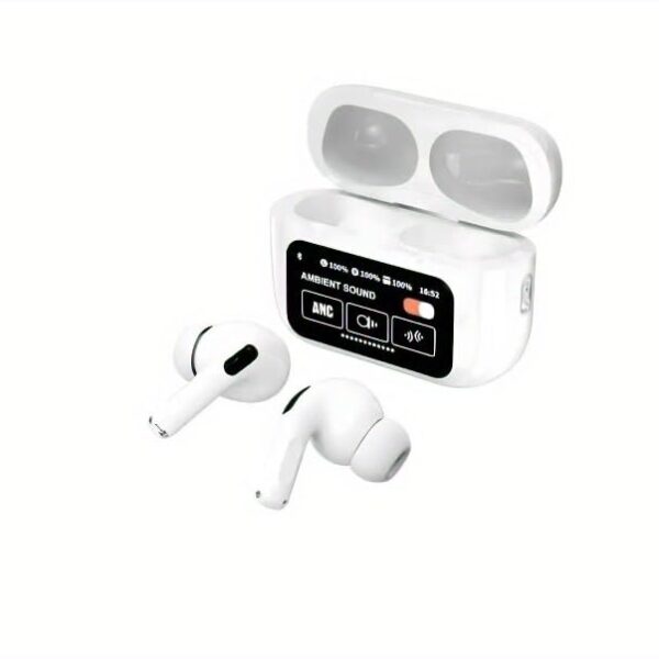 Wireless Earbuds with Smart Touch Screen, 32dB ANC, 4 Mics ENC, Type-C Fast Charging, Bluetooth 5.4, Transparency Mode, Find My Earbuds Feature, White