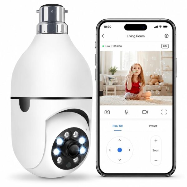 Bulb 5+5MP Dual Lens WiFi CCTV Camera for Home Indoor Outdoor Dual Screen View Color Night Vision Motion Detection Two Way Audio IP66 Waterproof Security Camera